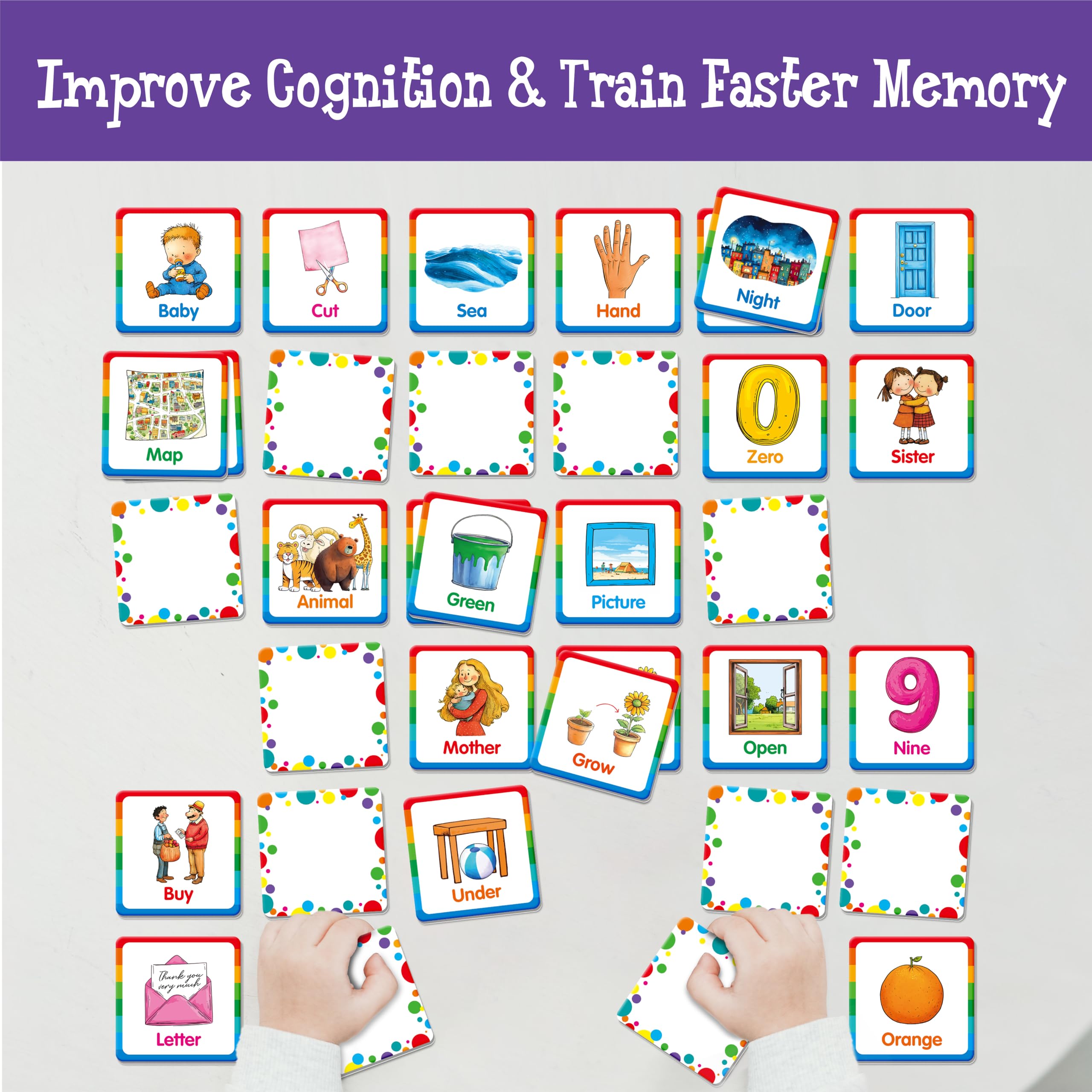 Hebayy memory-matching game: sight word tiles help kids read more fluently during play.