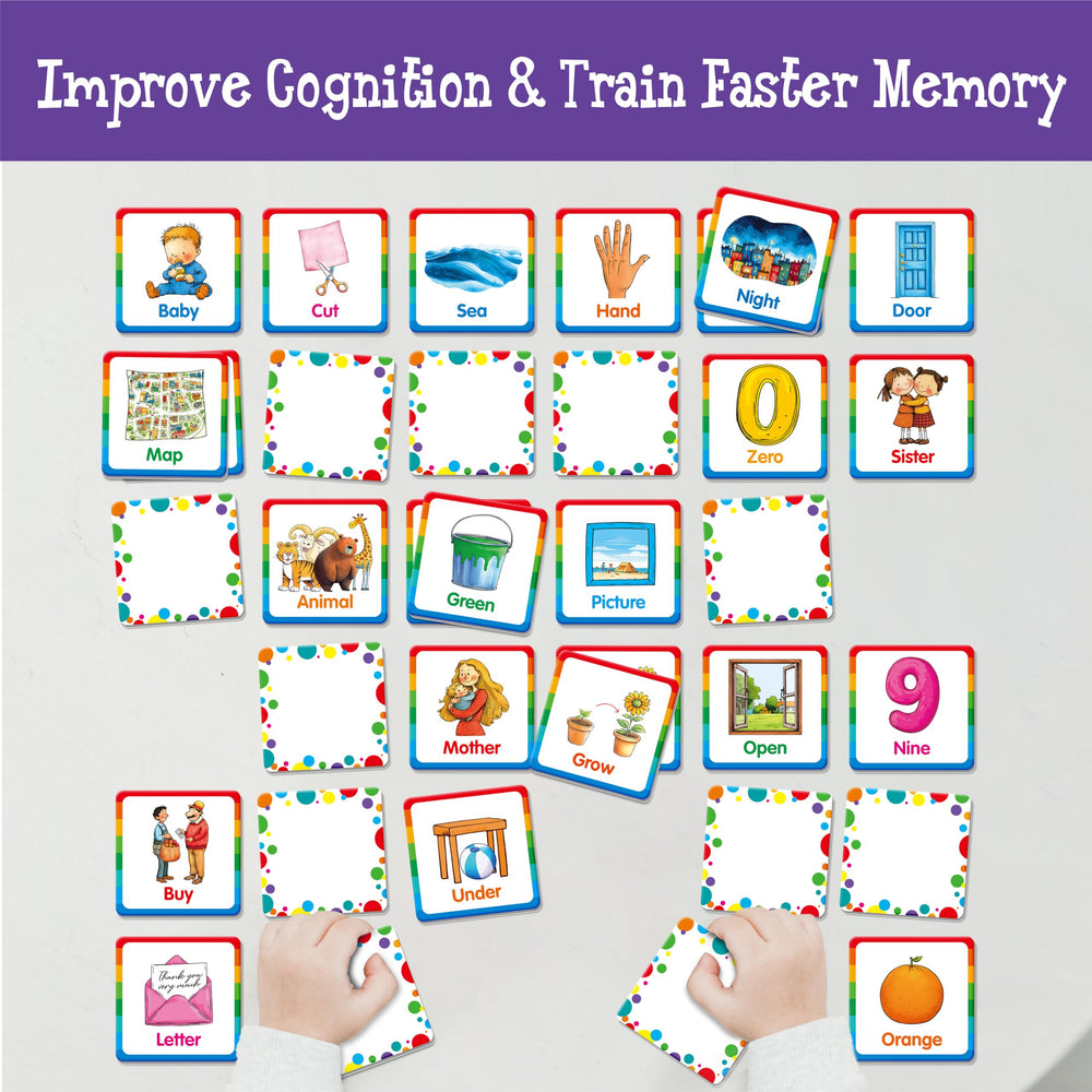 Hebayy memory-matching game: sight word tiles help kids read more fluently during play.