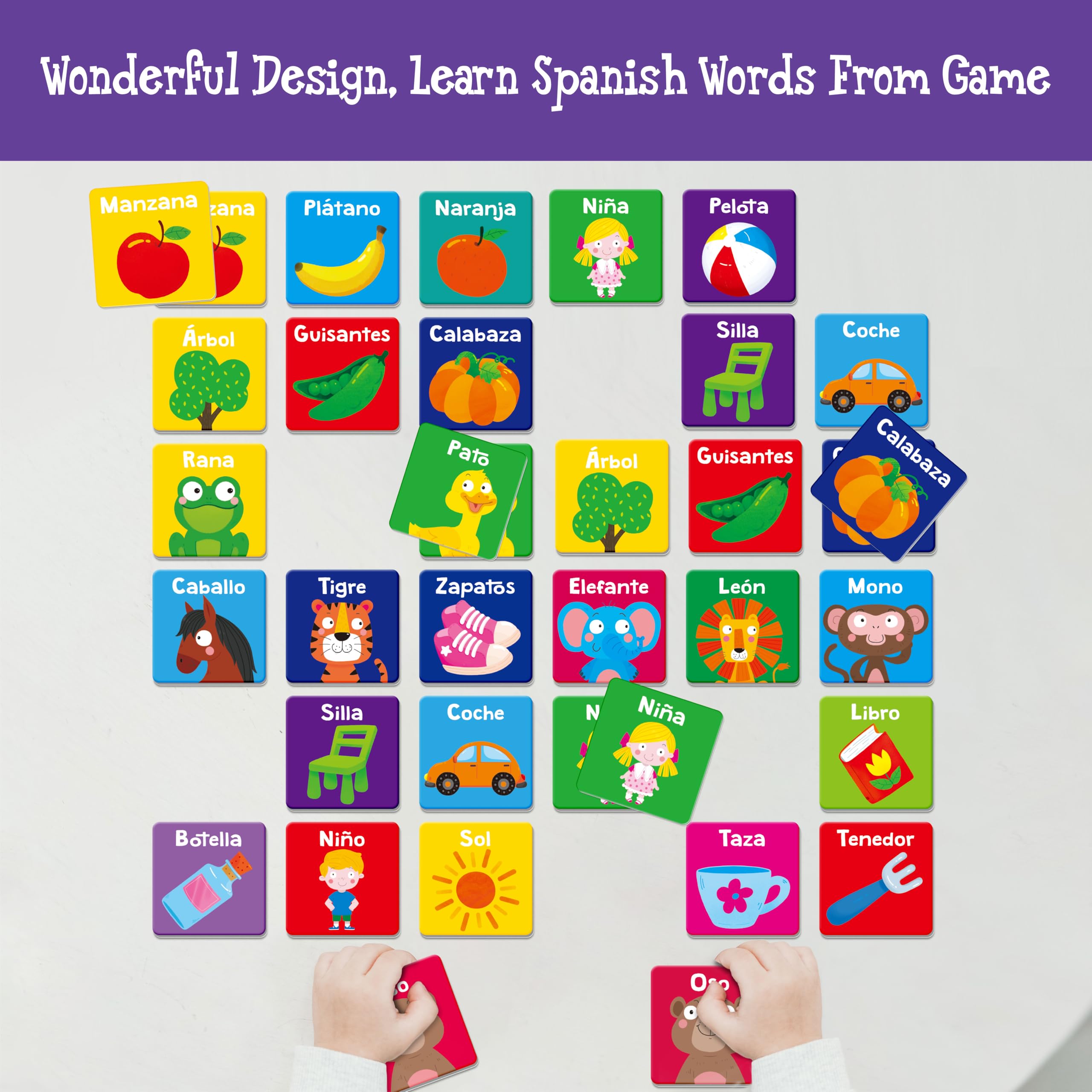 Hebayy fruit card supports early literacy with colorful fruit names.