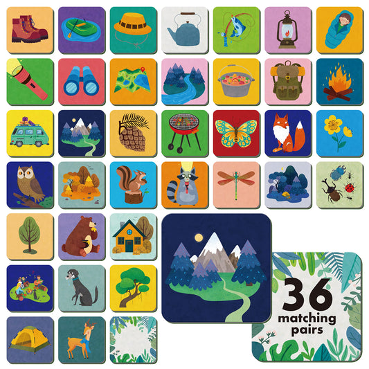 Hebayy memory matching 72 cards camping theme set for kids boosts focus.