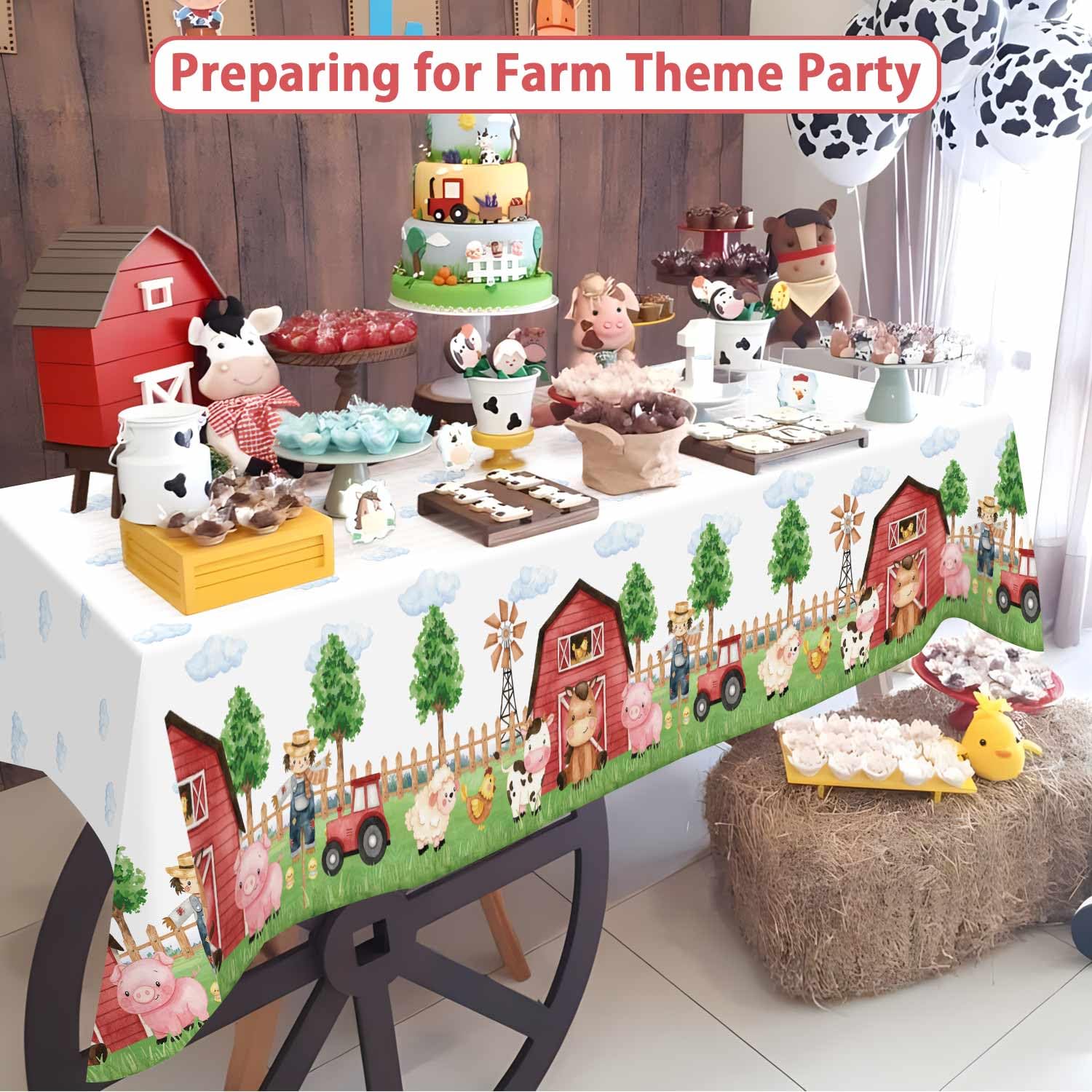 Heboland barnyard tablecloth close-up showing durable waterproof material