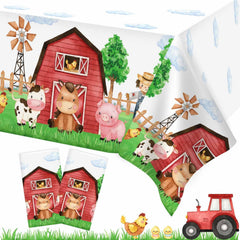 Heboland farm animal tablecloth 3pc set for barnyard parties with vibrant colors