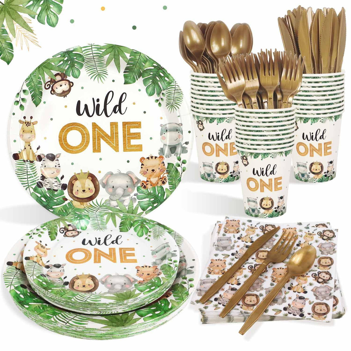 Heboland Wild One dinner plates with safari animals for a coordinated party look