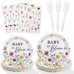 Heboland Wildflower Baby in Bloom dessert plates showcase floral charm for a chic baby shower.