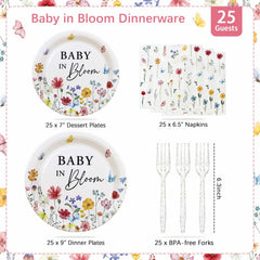 Heboland Wildflower Baby in Bloom tableware set helps plan a complete party table.