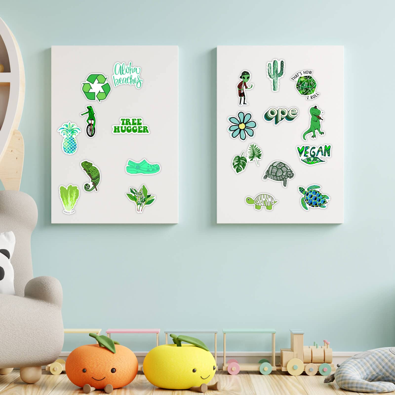 Hebraeos Earth Day stickers for toys stick firmly to smooth surfaces like plastic toys
