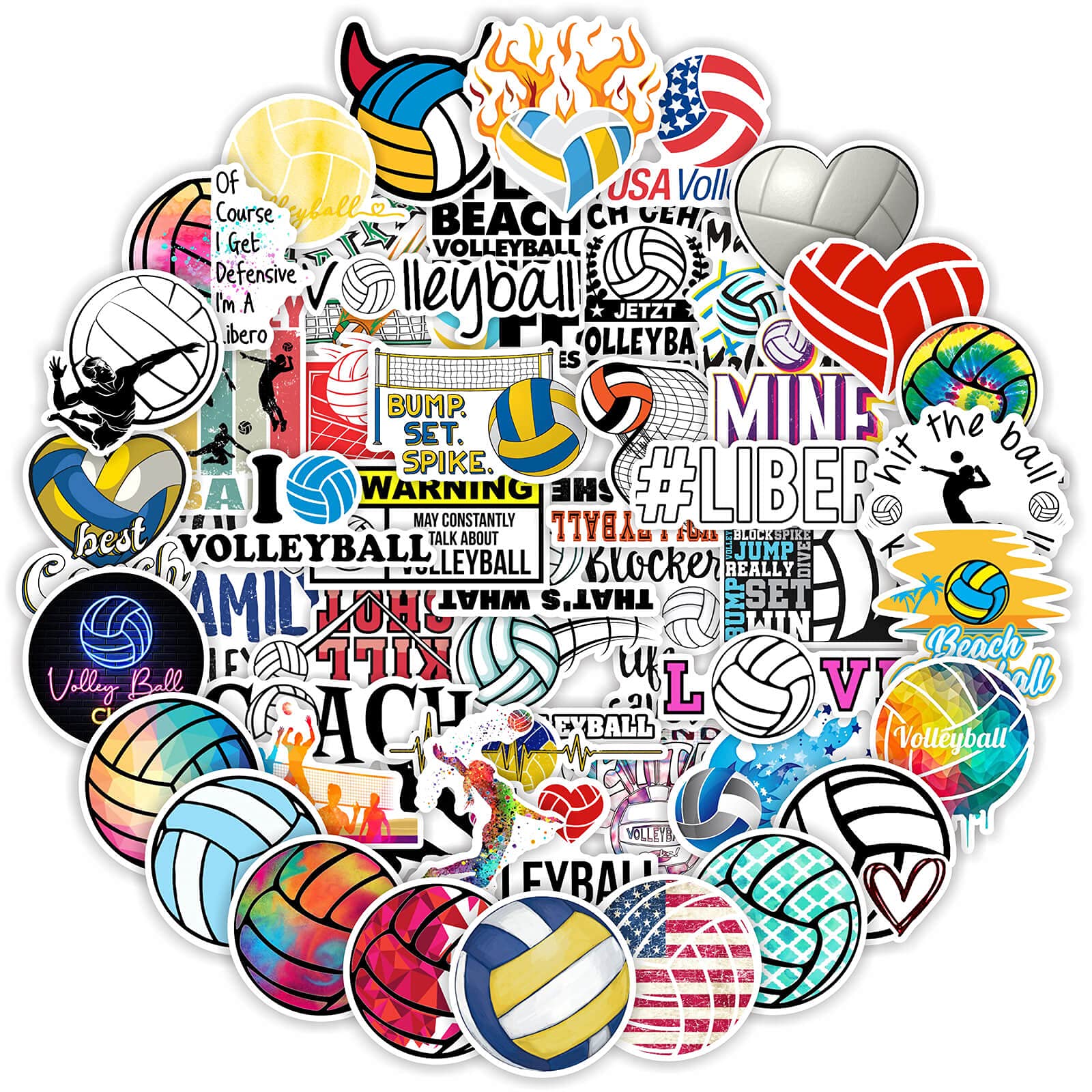 Hebraeos volleyball stickers 100-pack with varied designs for water bottles and gear.