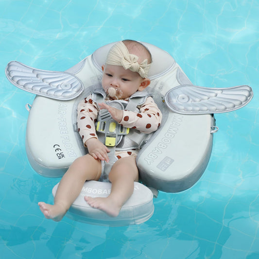 HECCEI Mambobaby Add Tail Float with sun canopy in silver for gentle baby support