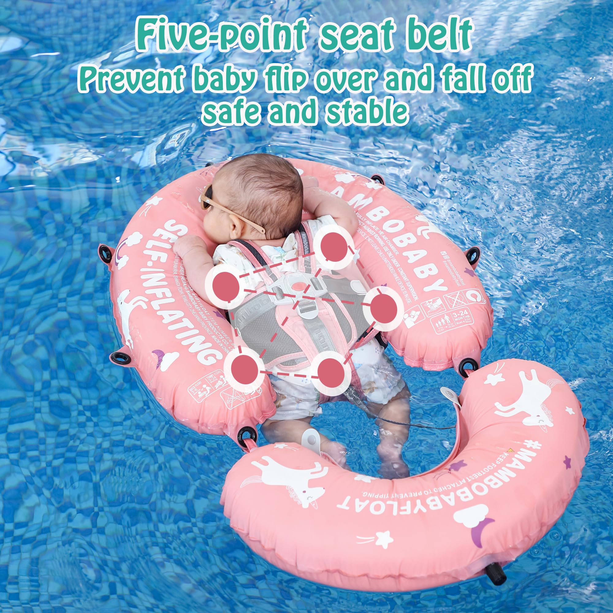 Baby in backstroke position on HECCEI Mambobaby floating bed