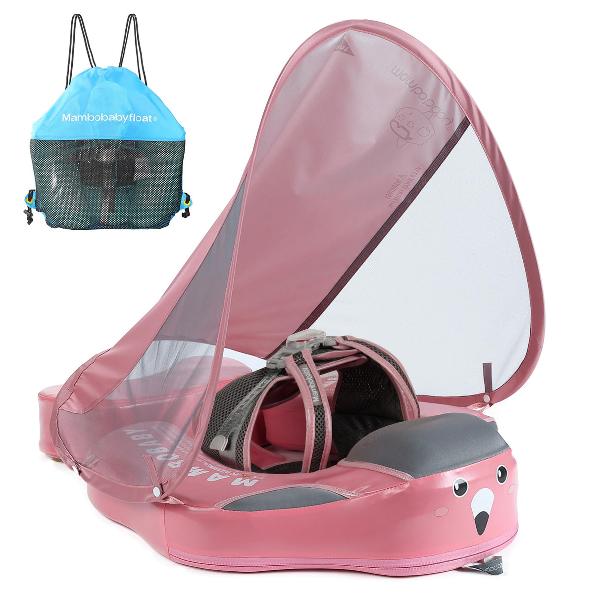 HECCEI Mambobaby float with tail and canopy for sun-safe water fun.