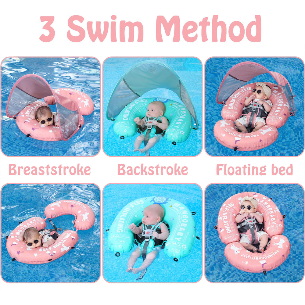 HECCEI Mambobaby float bed with baby in water for gentle play and exploration.