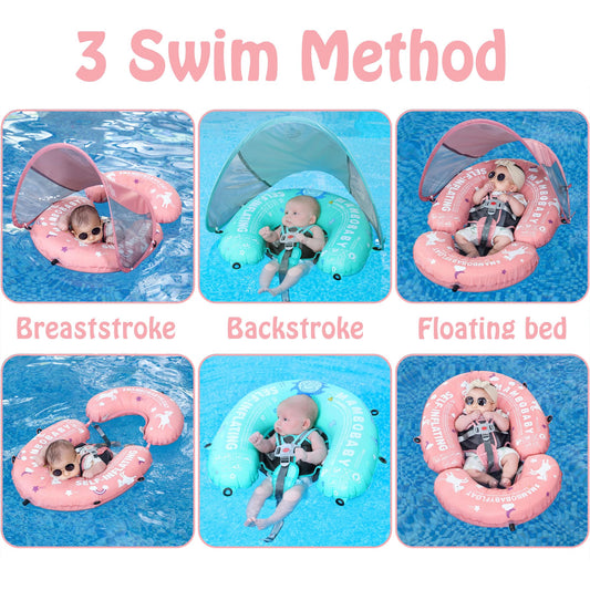 HECCEI Mambobaby float bed with baby in water for gentle play and exploration.