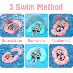 HECCEI Mambobaby float bed with baby in water for gentle play and exploration.