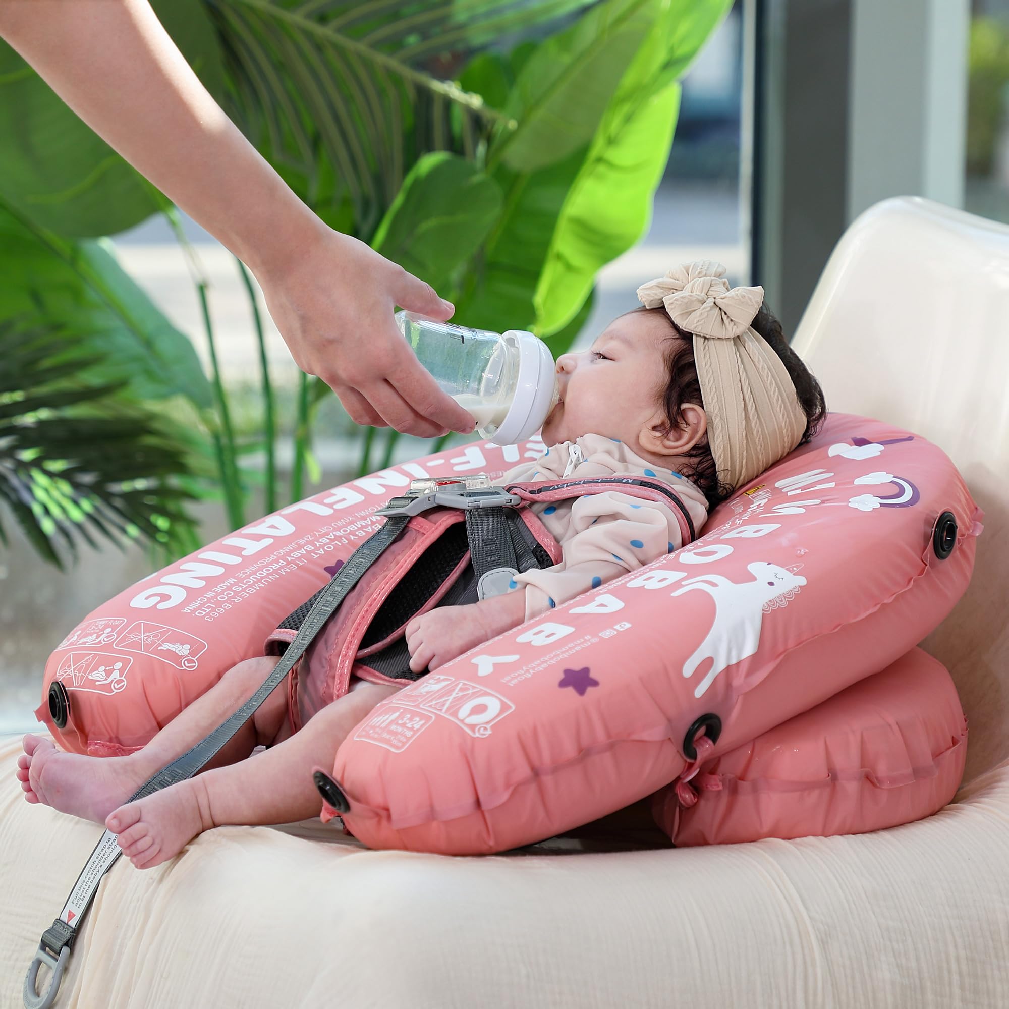 HECCEI Mambobaby float bed with canopy provides shade during pool time.