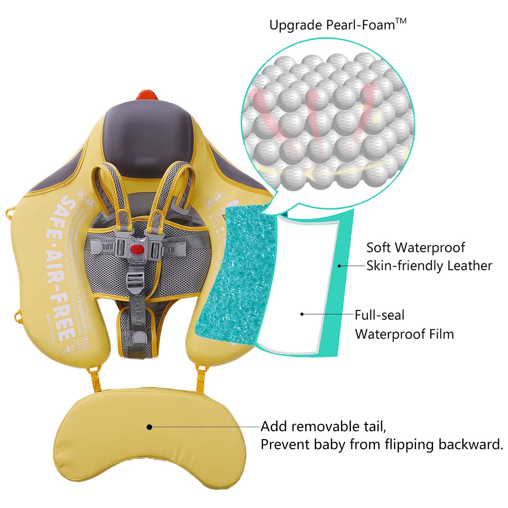 HECCEI Mambobaby Float removable canopy shields baby's skin during sunny pool days.