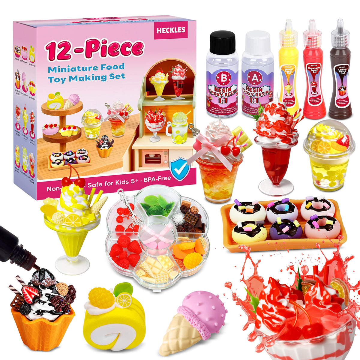HECKLES 12-piece miniature food set unbox—colorful pretend food for creative play