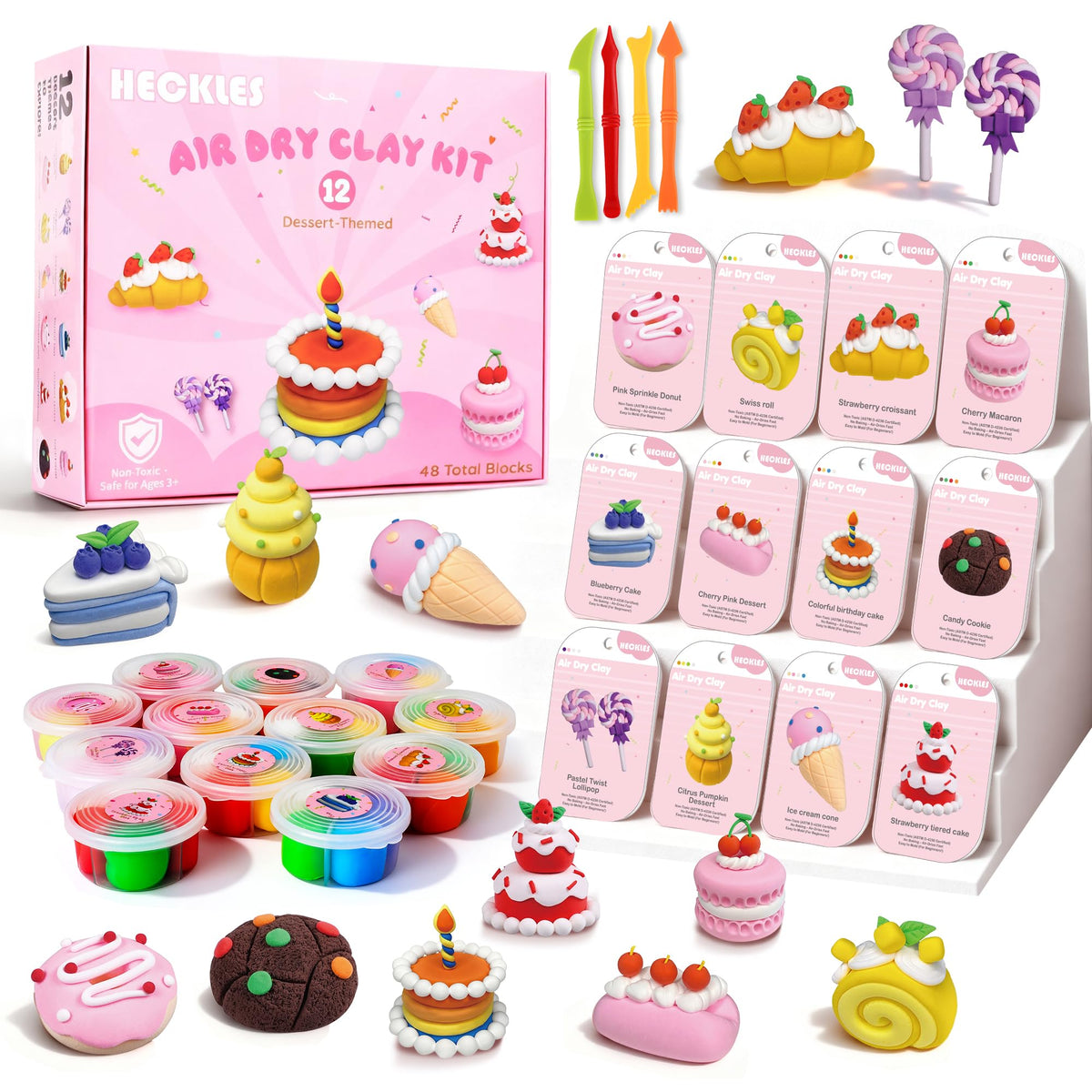 HECKLES Air Dry Clay Kit dessert color box 1 for quick, vibrant designs.