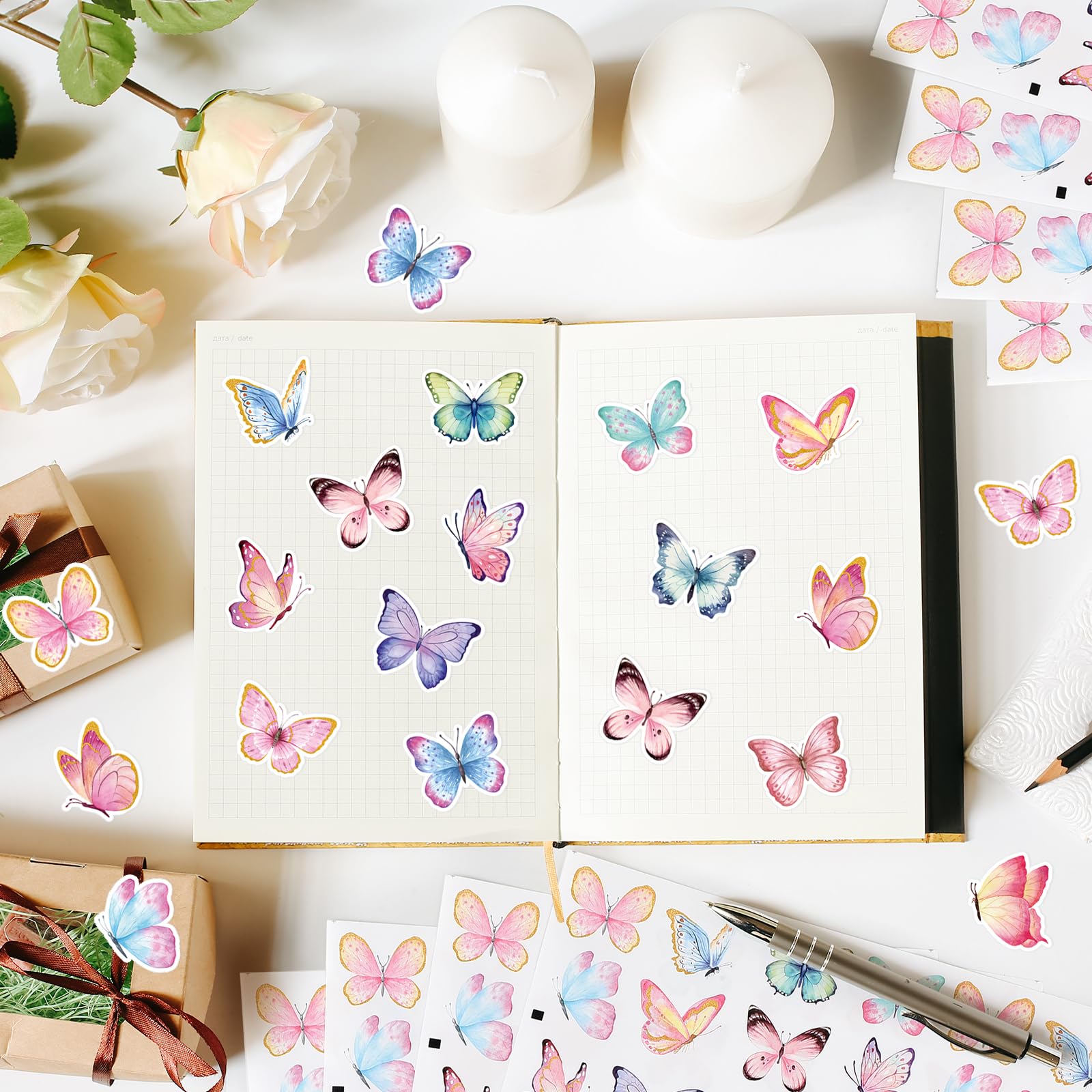 Hedeey watercolor butterfly design B on a laptop for colorful flair