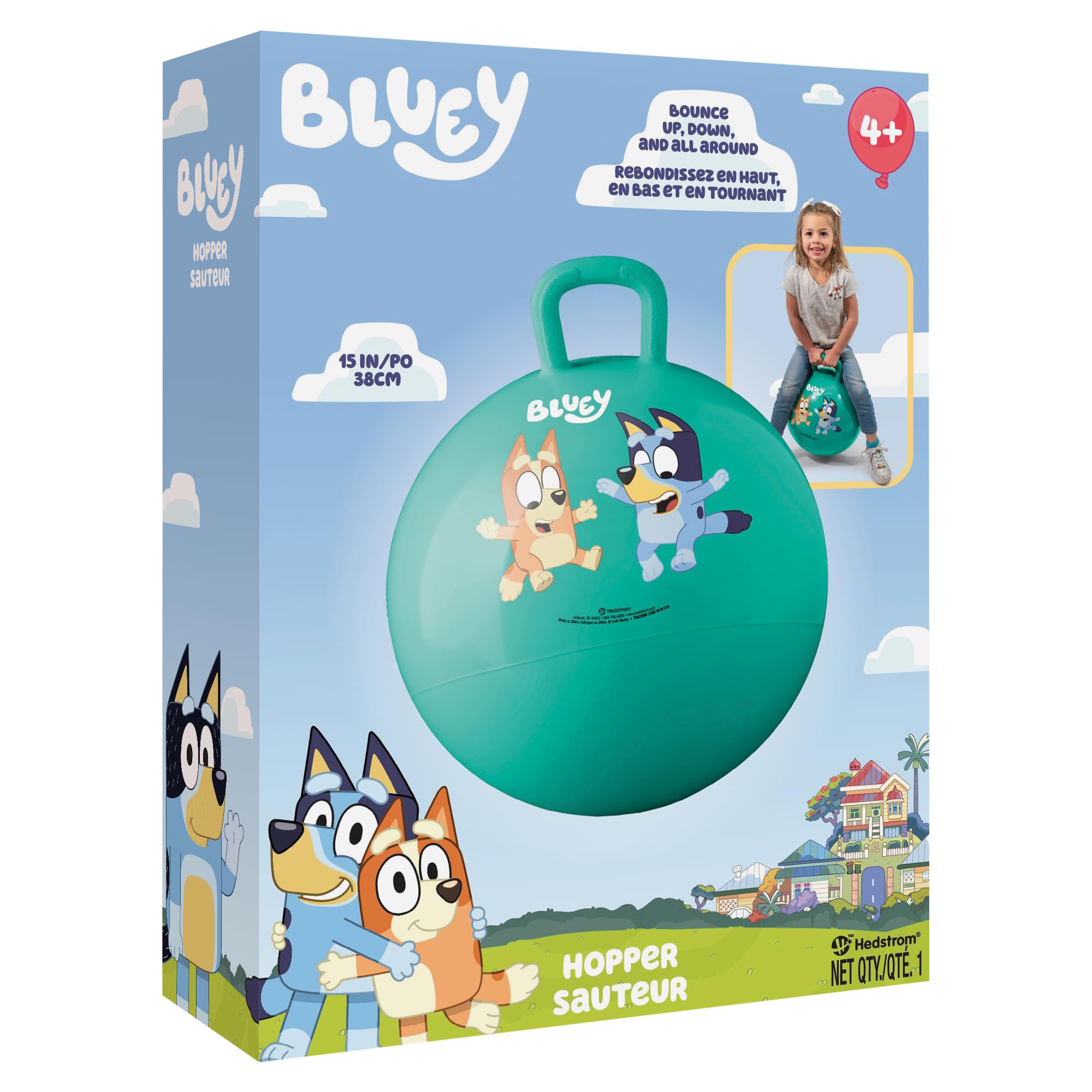 Durable vinyl Hedstrom Hopper Ball in bluey supports active jumping