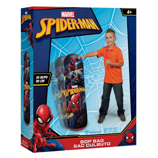 Hedstrom Spider-Man Bop Bag inflation valve enables quick setup.