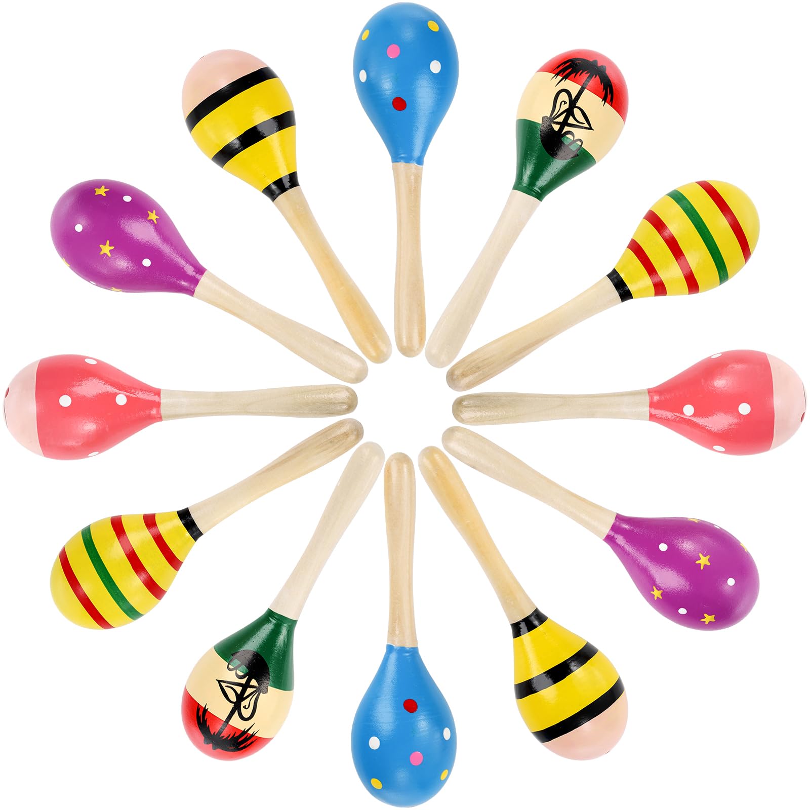 Hedume 12-pack wooden maracas 8-inch ready for festival fun and easy carry.