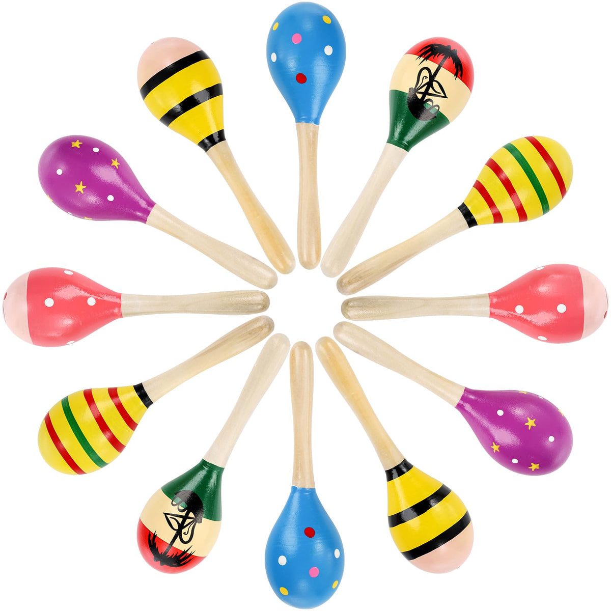Hedume 12-pack wooden maracas 8-inch ready for festival fun and easy carry.