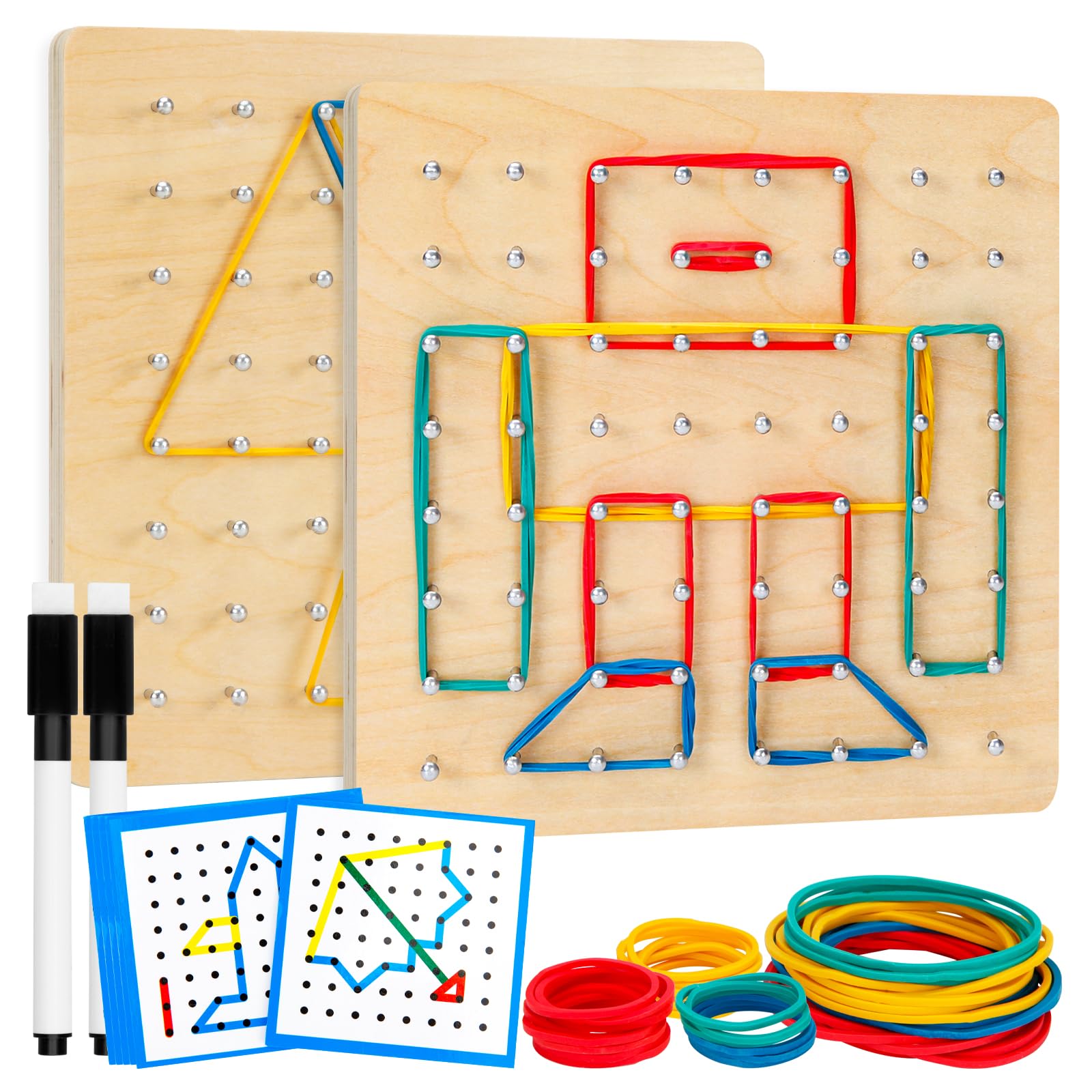 HEELWIRE wooden geoboard with 64 nails for hands-on geometry learning.