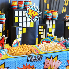 Hegbolke video game patterns plates add vibrant visuals to the party setup.