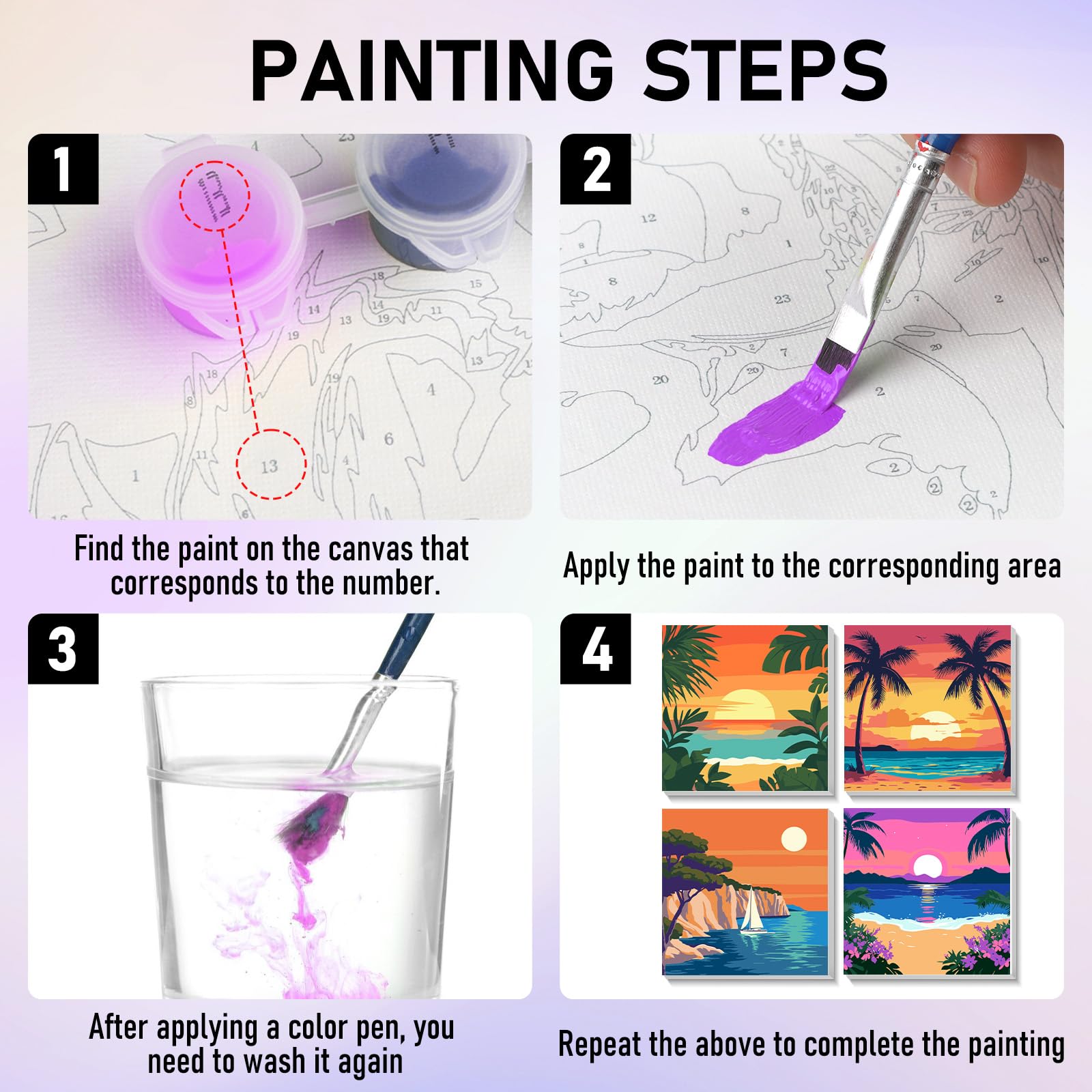HEIBAGO framed paint by numbers meadow landscape invites creativity in a kid-friendly activity.