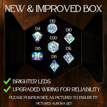 HEIMDALLR liquid core dice set LED display box glows when opened