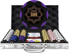 HEITOK 300-piece poker chip set closeup showing weighted clay chips for authentic casino feel