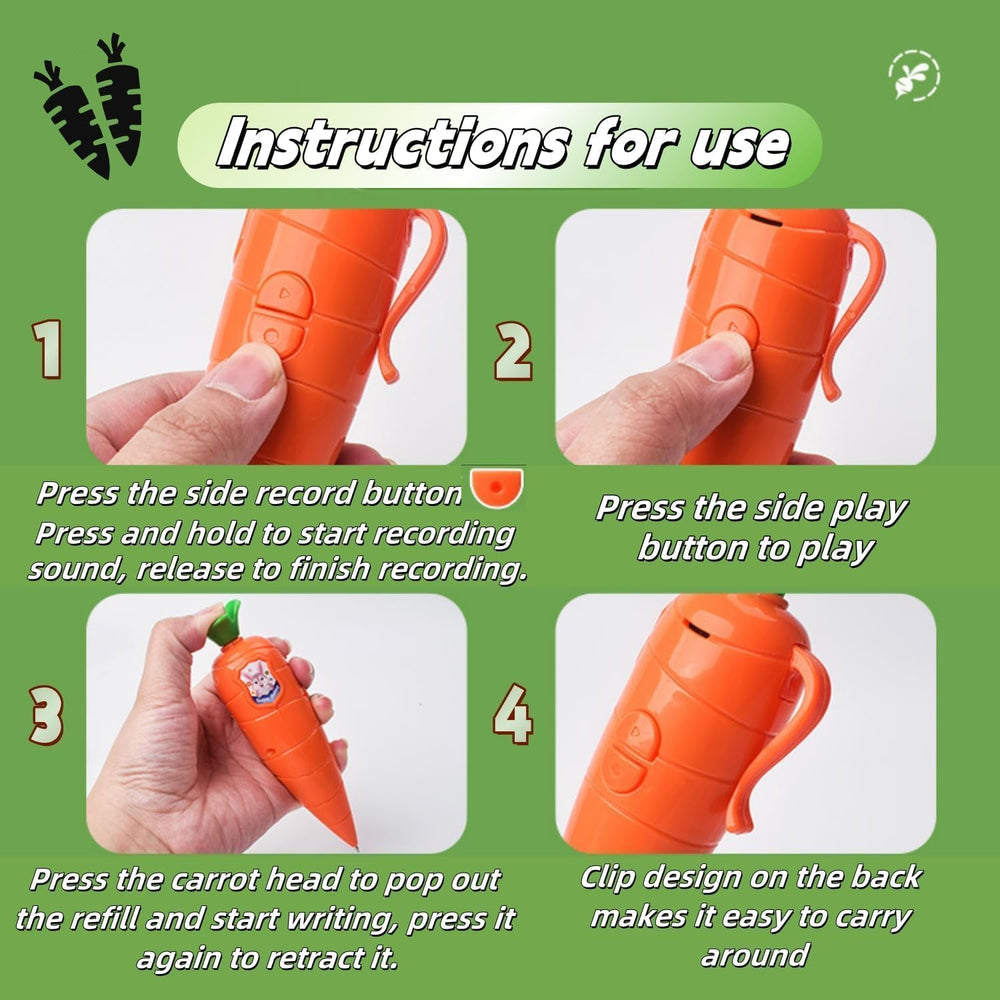 Hekisace carrot recorder pen with included batteries for immediate use.