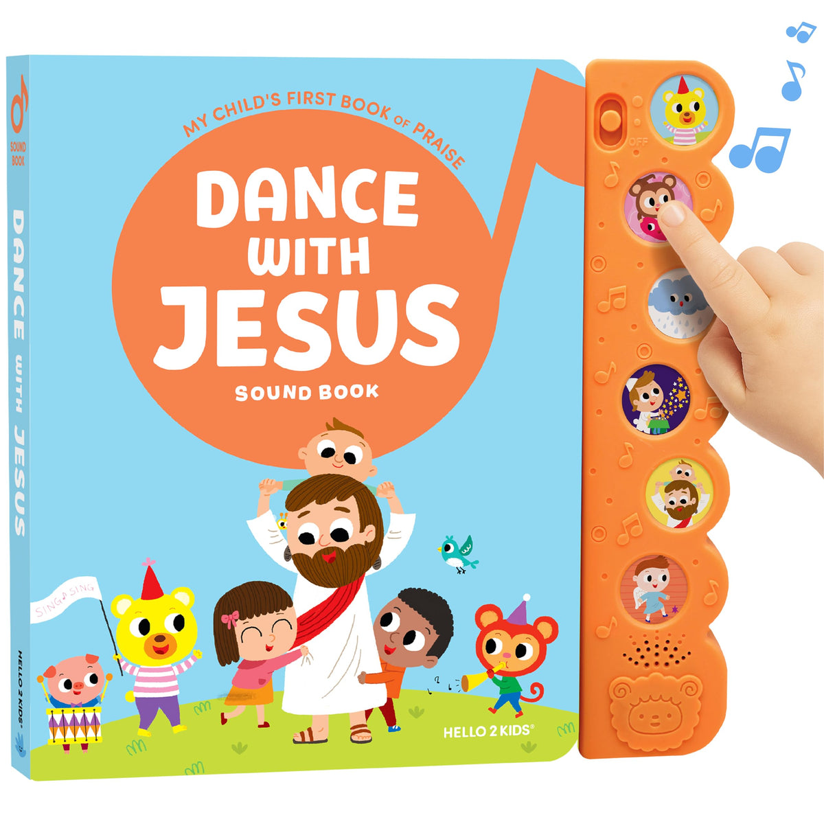 Hello 2 Kids Dance with Jesus cover—bright artwork inspires joyful Bible song times.