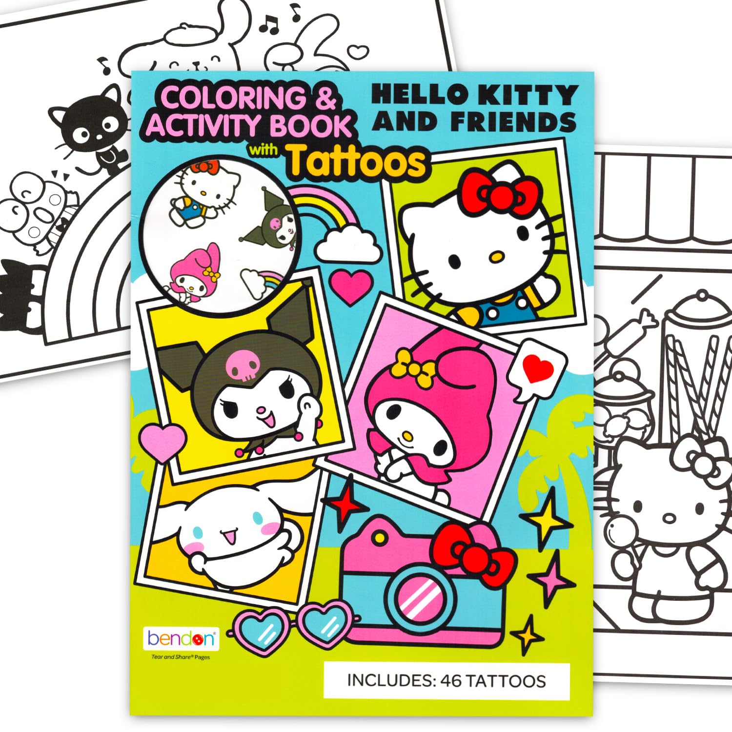 Hello Kitty coloring book cover with tattoos, perfect gift for fans and creative play.