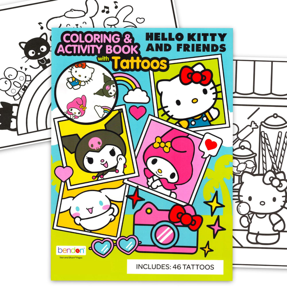 Hello Kitty coloring book cover with tattoos, perfect gift for fans and creative play.