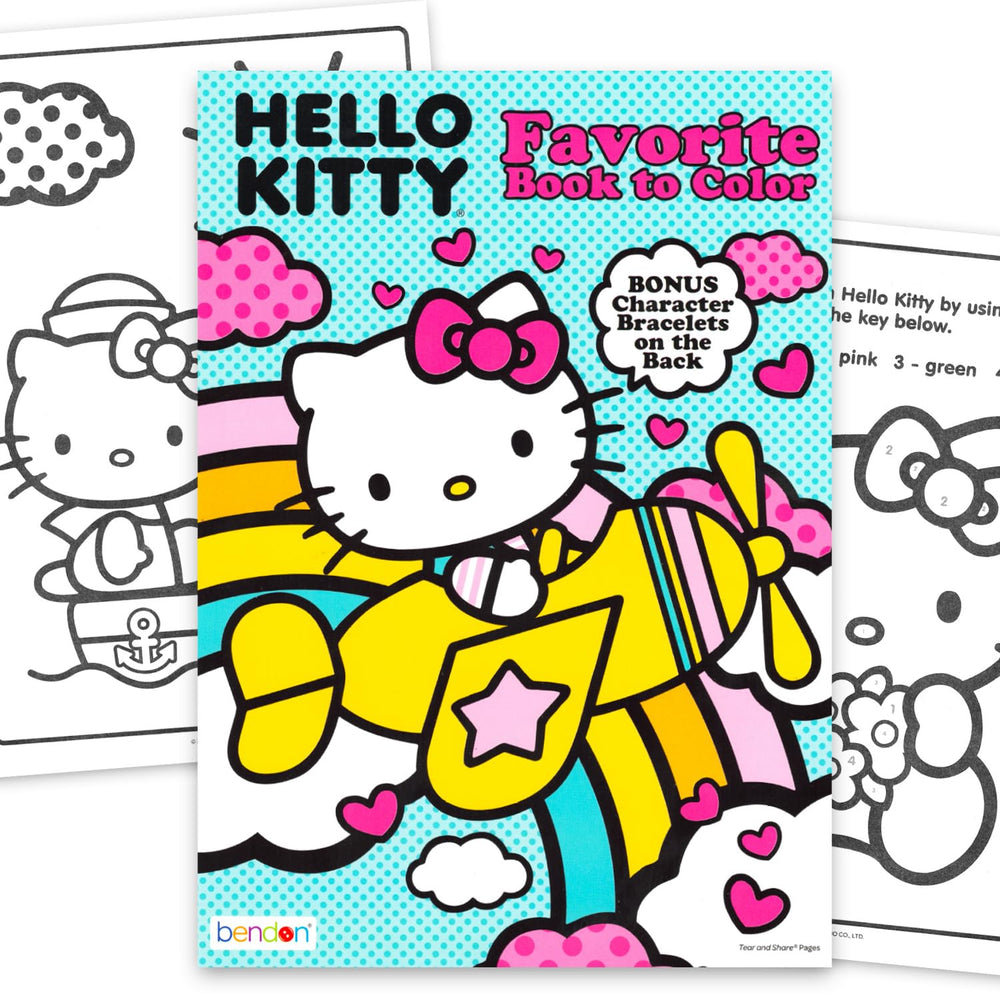 Hello Kitty coloring book set cover with 32 pages for kids' screen-free fun.