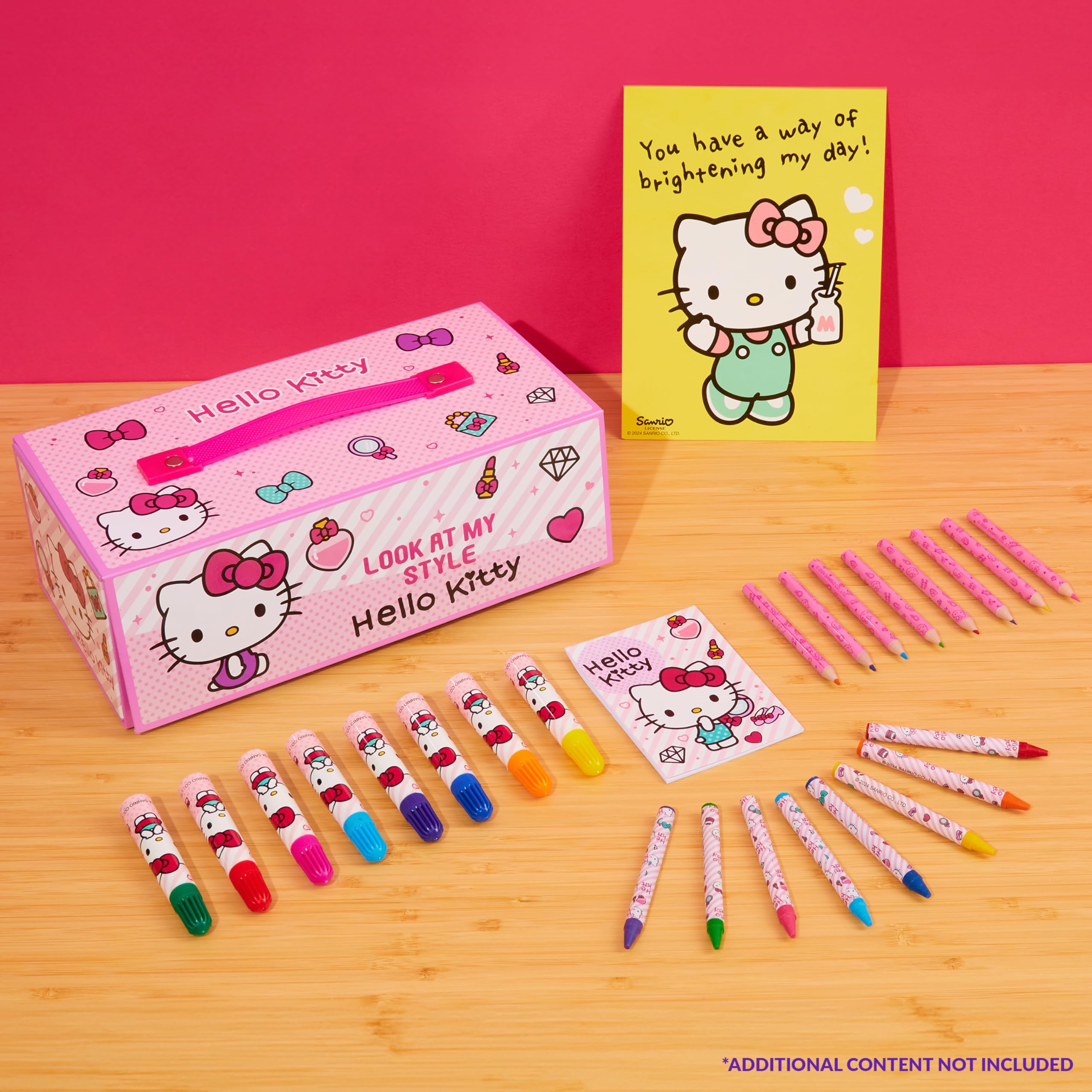 Hello Kitty coloring pencils and crayons layout for creative activities and kid-friendly drawing