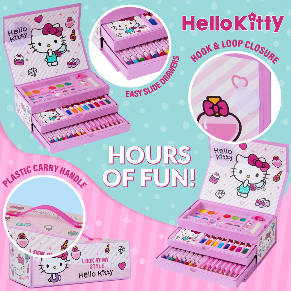 Hello Kitty erasers and sharpener included for clean lines and easy edits