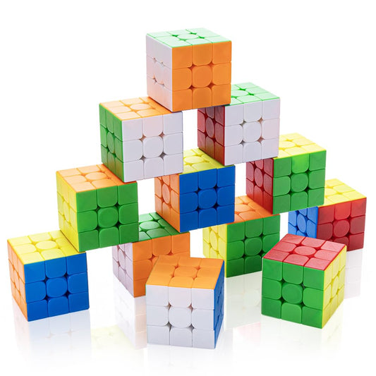 HELLOCUBE 12-pack speed cubes set for beginners with smooth rotation and satisfying tactile feel.