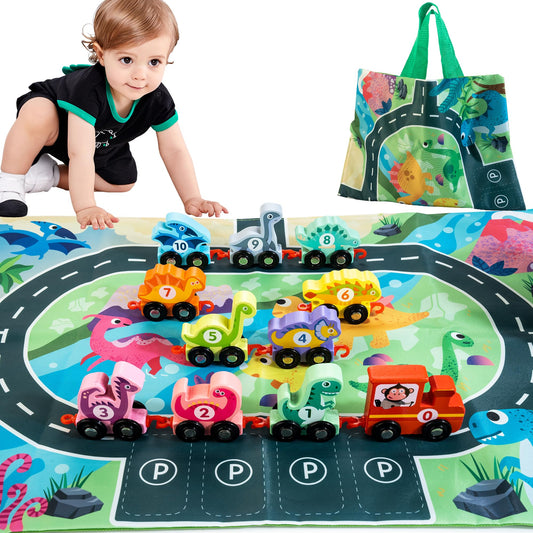 HELLOWOOD dinosaur train set on the playmat supports imaginative early play