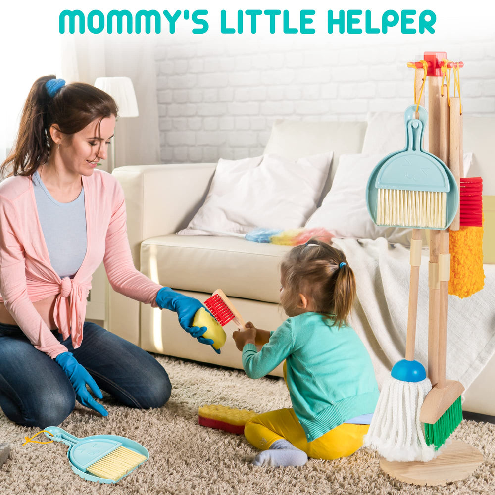 HELLOWOOD brushes set; wooden brushes boost cleaning confidence during play