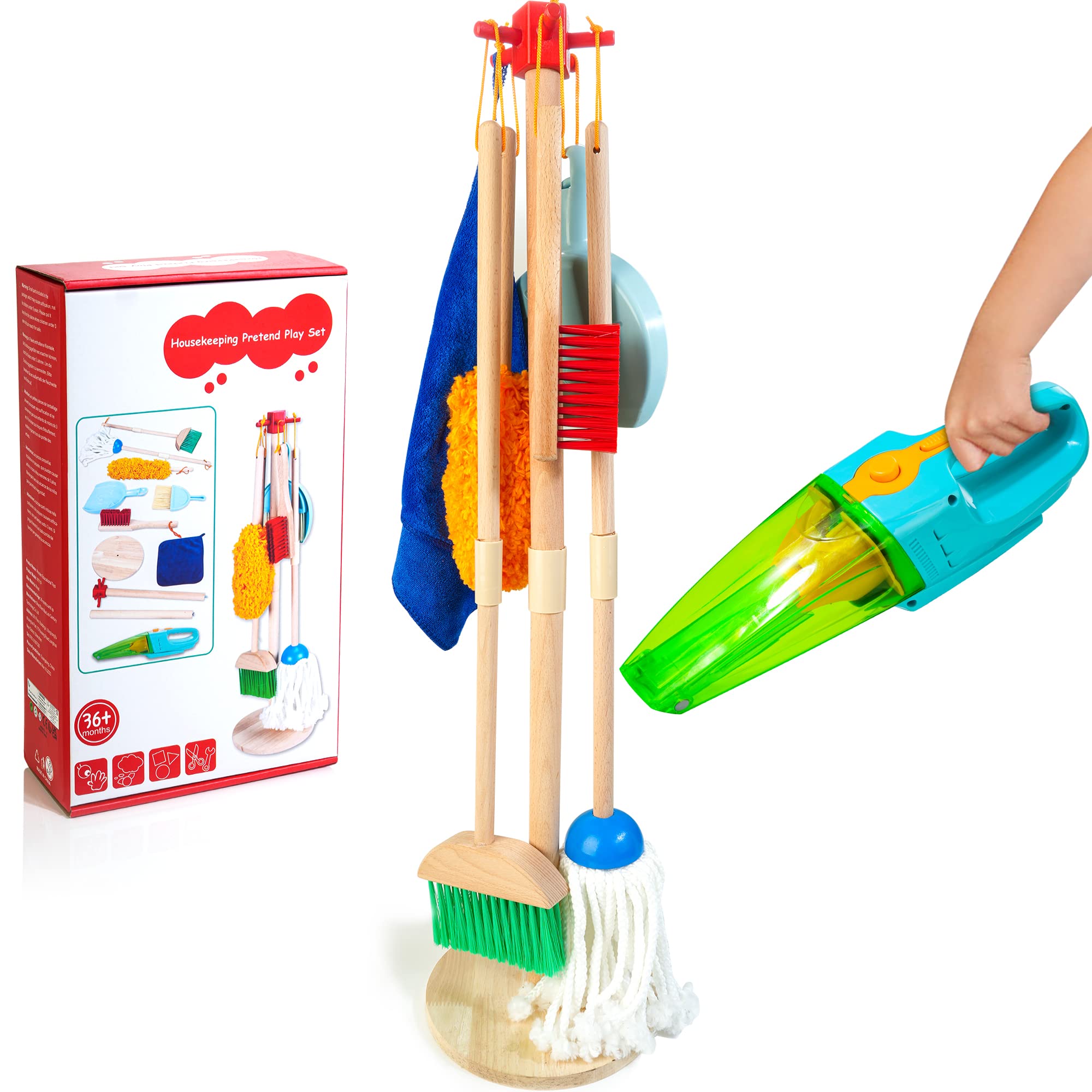 HELLOWOOD Kids Cleaning Set electric vacuum: realistic sound for pretend play