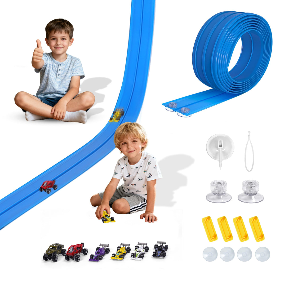 Helmxlnq portable 16ft DIY racing track unfolded on a table for instant play.