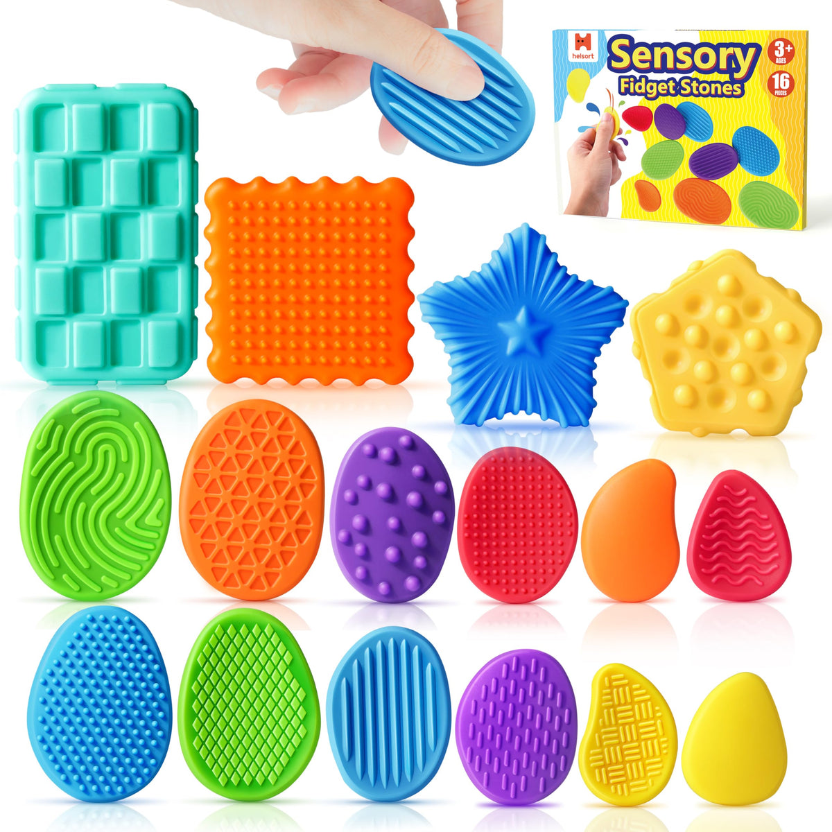 Helsort textured stones 16-pack offer tactile calm during study sessions.