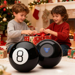 Helvak Mystic 8 Ball black sphere close-up highlights retro design and feel.