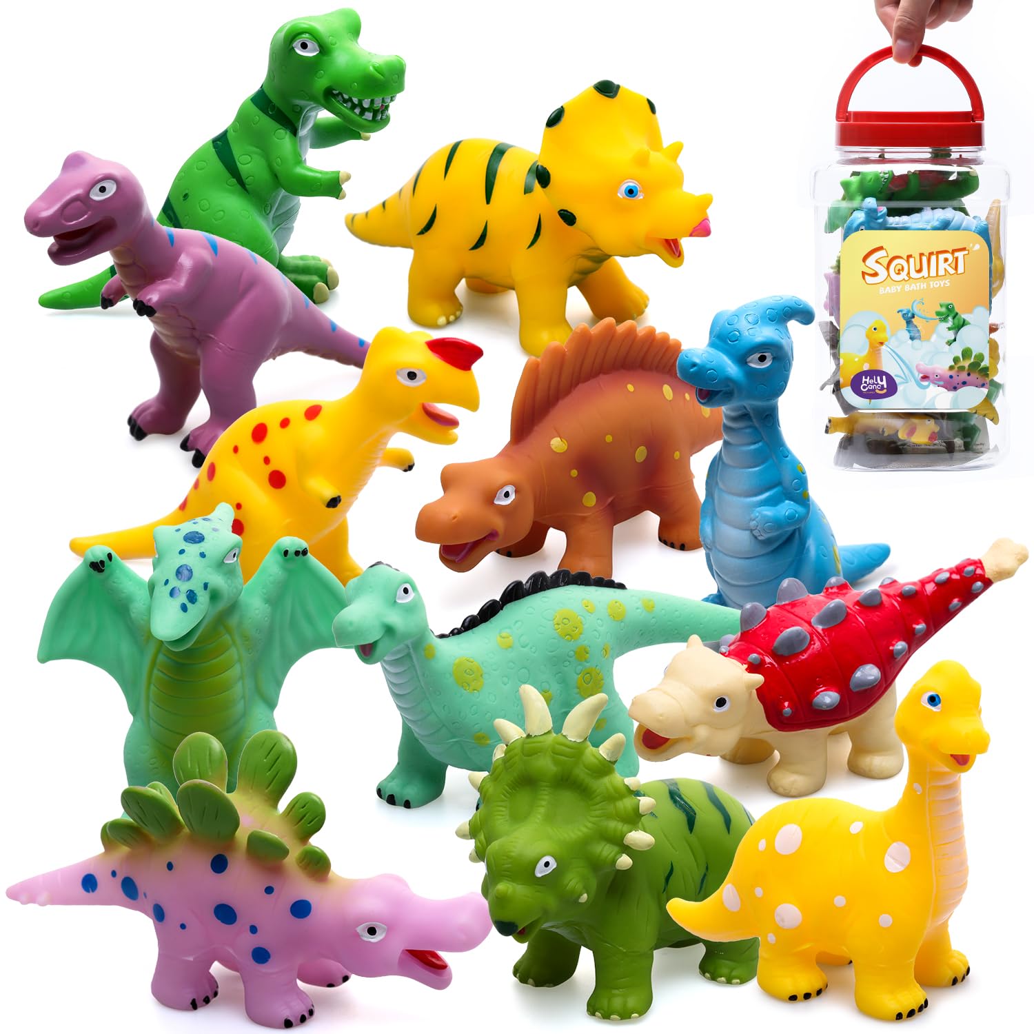 Hely Cancy dinosaur bath toy squirt for safe grip during bath time.