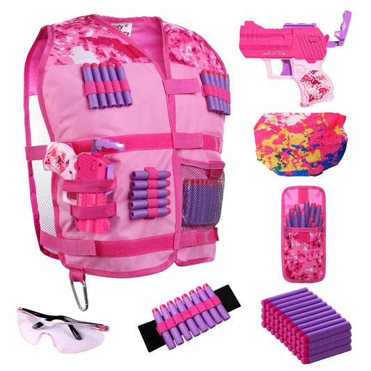 Hely Cancy girls tactical vest pink shown on a child for imaginative play