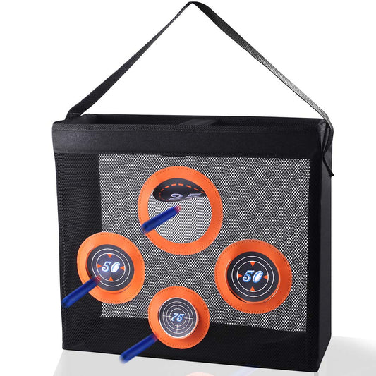 Hely Cancy portable mesh target front view showing upright stand for organized play and easy access.