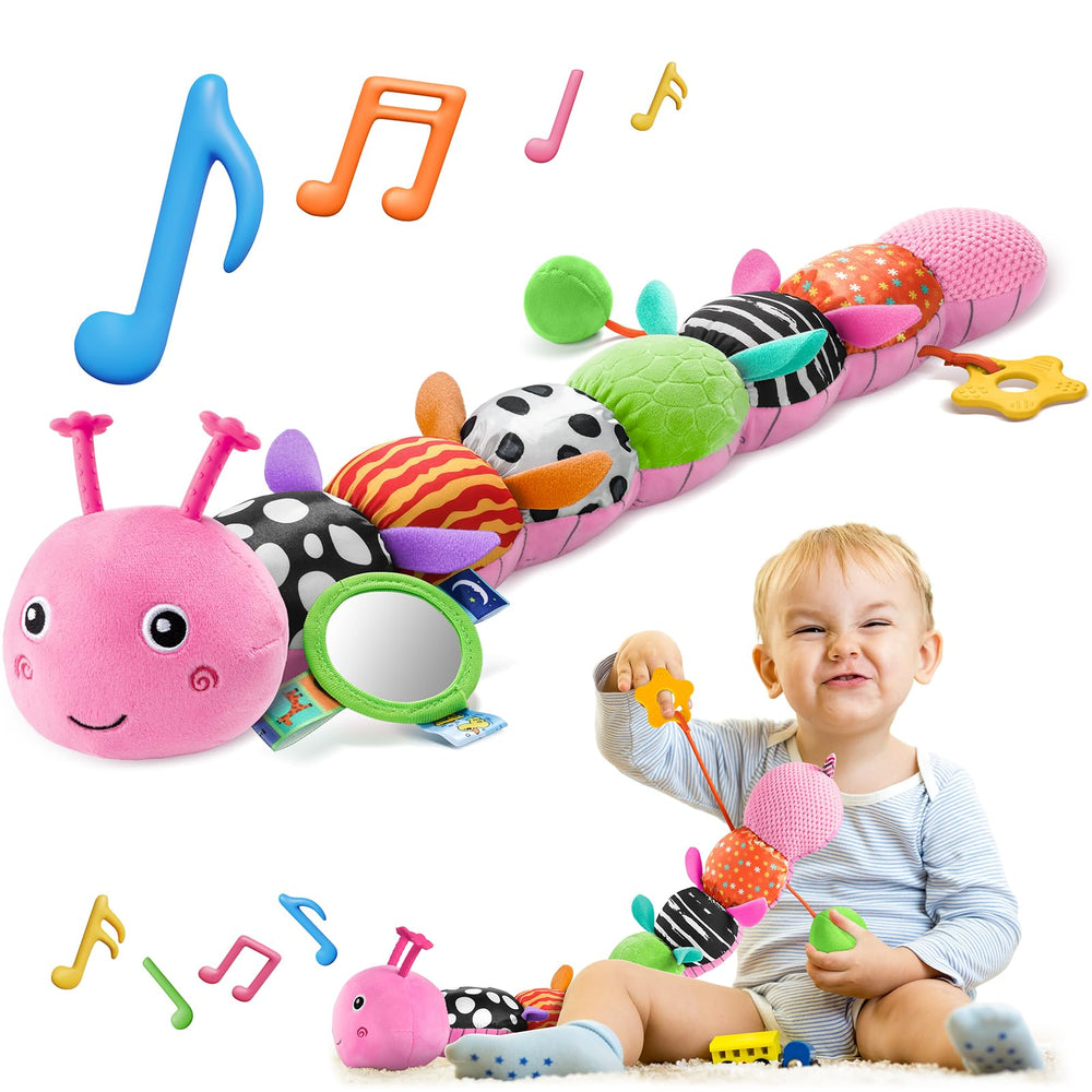 HEMRLY Caterpillar teether plush for soothing gums and tactile exploration during playtime.