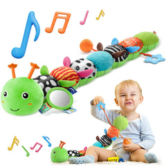 HEMRLY baby sensory caterpillar winged green head close-up for tummy time and sounds